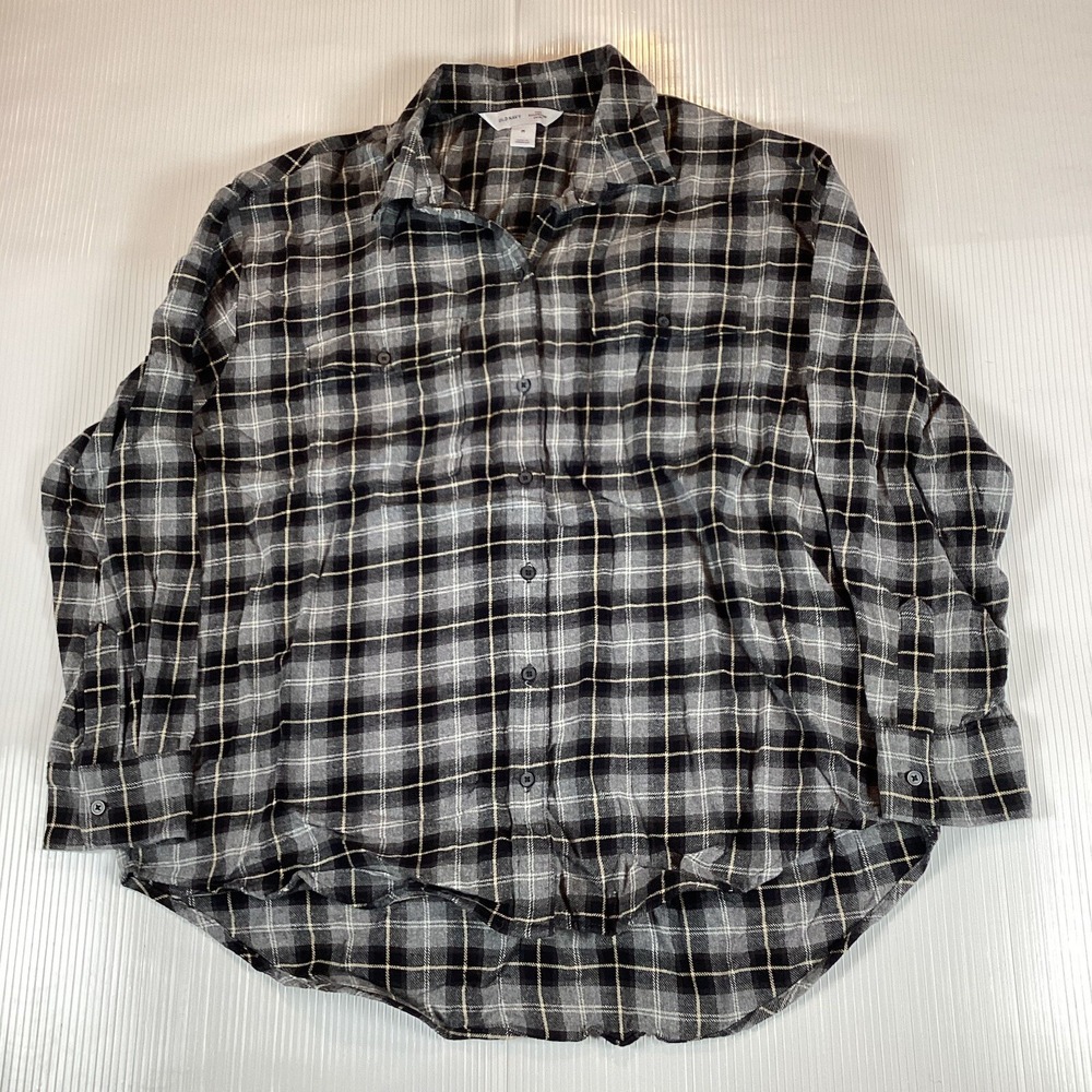 Old Navy Womens Button Up Top Shirt Sz M Long Sleeve Plaid Casual Boyfriend
